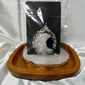 Fashion Metal Rose Quartz Moon & Stars Pendant A